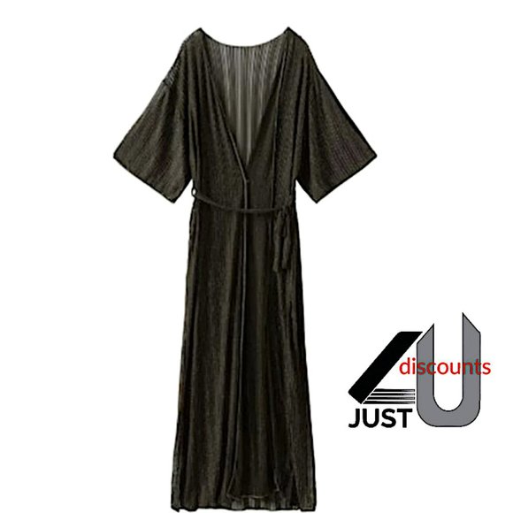 black long Plus Size Mesh Tie Front Duster robe - Picture 3 of 3